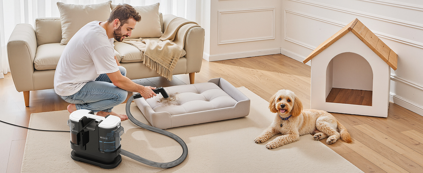 Низькошумовий волого-пилосос 450W для чищення килимів, меблів та авто. Потужність всмоктування 13500Pa, великий бак та довгий кабель. Ідеально для килимів, диванів, меблів, сходин, авто та передпосів. Білий (чорно-білий)