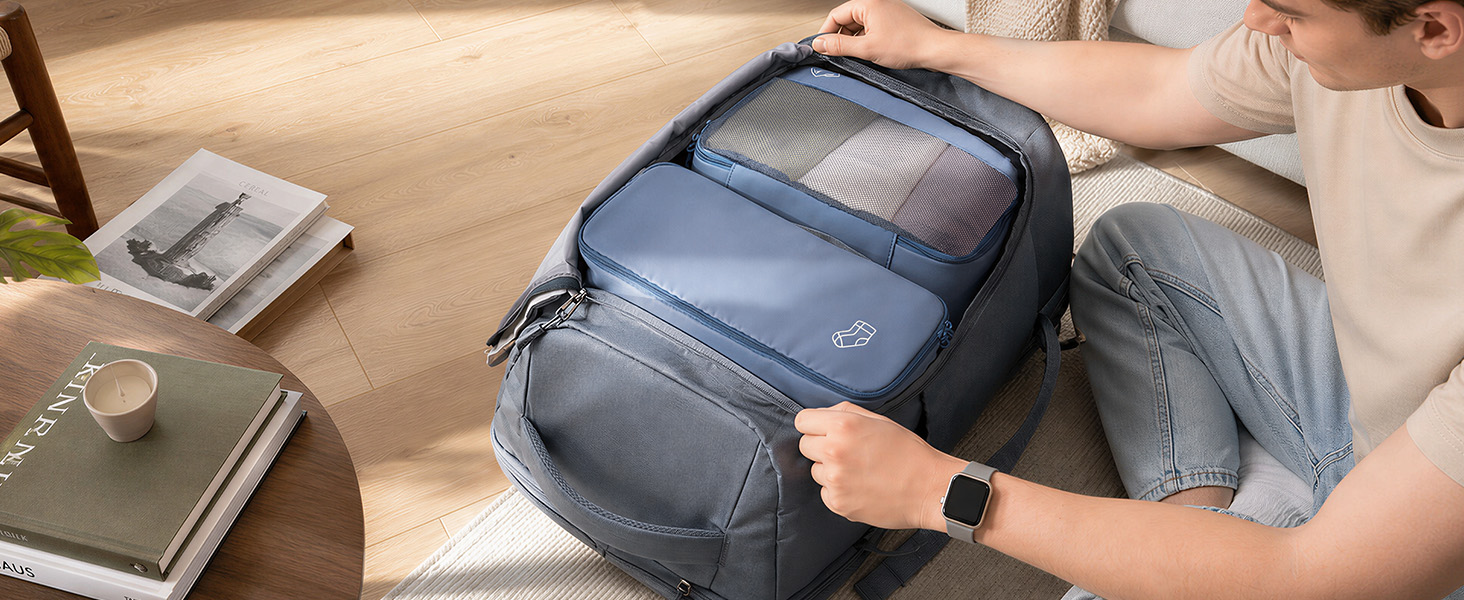 Набір органайзерів для валізи та рюкзака Packing Cubes, 8 предметів, сіро-блакитний