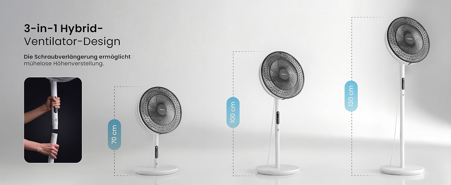 Вентилятор підлоговий Pro Breeze AirFlo Slim: 3 в 1, 70/100/130 см, 9 швидкостей, тихий, з пультом, таймером, для спальні та офісу (білий)