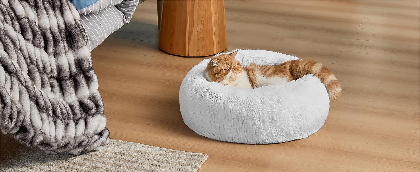 Лежак для собак Bedsure Donut XXL - Ø 115 см, пухнастий, миється (Д 91 x Ш 91 x В 25 см, світло-сірий)