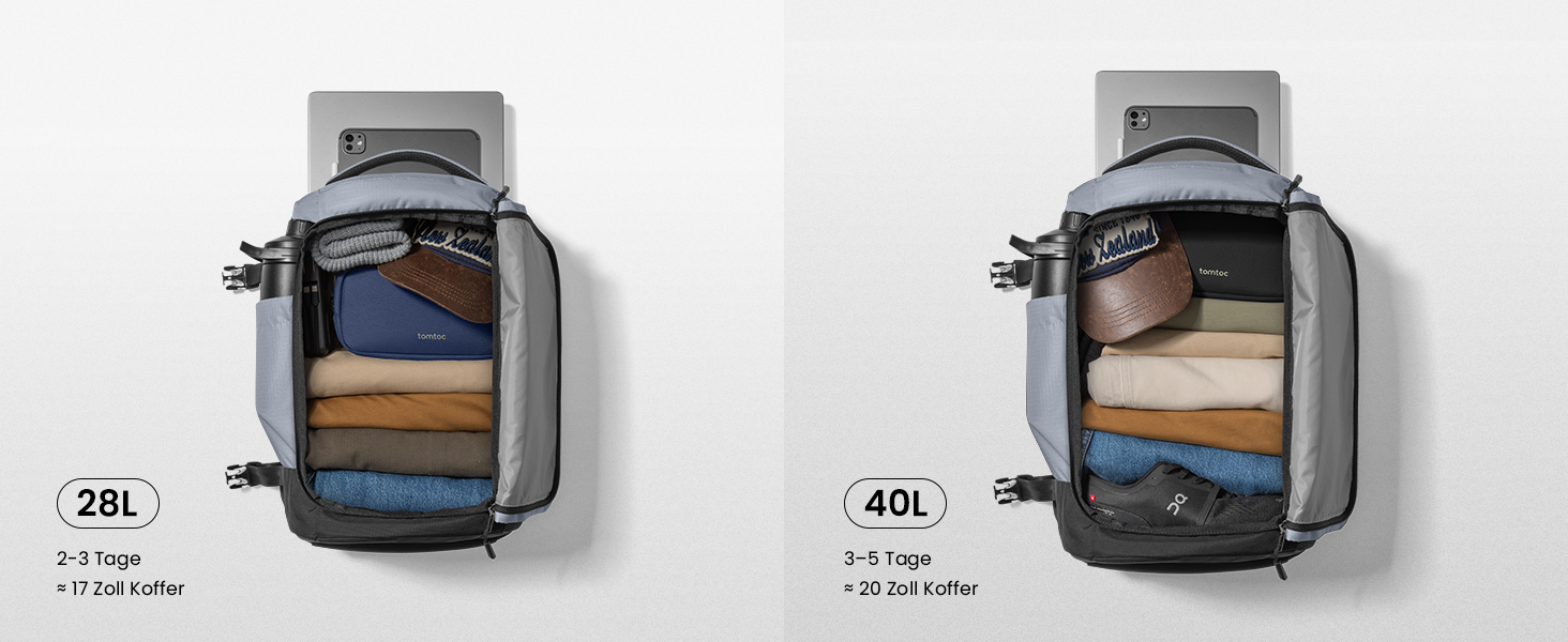 Дорожній рюкзак tomtoc 28L/40L для подорожей та перельотів, TSA-сумісна ручна поклажа, сірий Ripstop