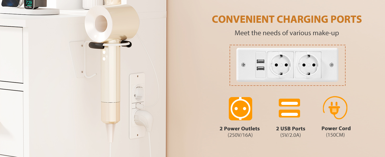 Великий туалетний столик ANWBROAD з регульованою LED-підсвіткою та 11 ящиками. Сучасний туалетний столик з дзеркалом, розетками, 6 відкритими полицями. Комплект з пуфом. Білий колір, 140x110x40 см. Модель BDT86W