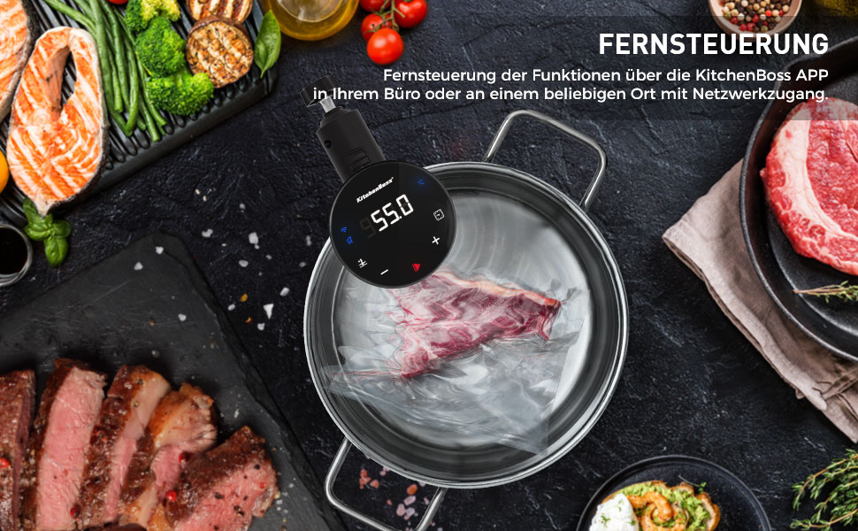 Sous Vide занурювальний циркулятор KitchenBoss G310PS-SC: точний контроль температури, Wi-Fi, LED дисплей, 1100W, IPX7 водонепроникність