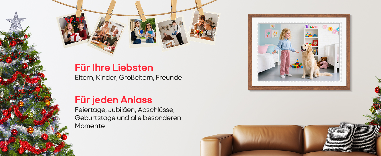 Frameo Цифровий фоторамка 10,1 дюйма, HD 1280*800 IPS сенсорний екран, 32GB пам'ять, автоповорот, Frameo App для обміну фото та відео, 15 дерев'яних текстур (білий)