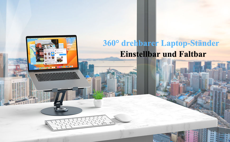 Підставка для ноутбука з поворотним основанням на 360°, регульована по висоті, ергономічна, з вентиляцією, складана, стабільна, з алюмінію для столу (темно-сіра)