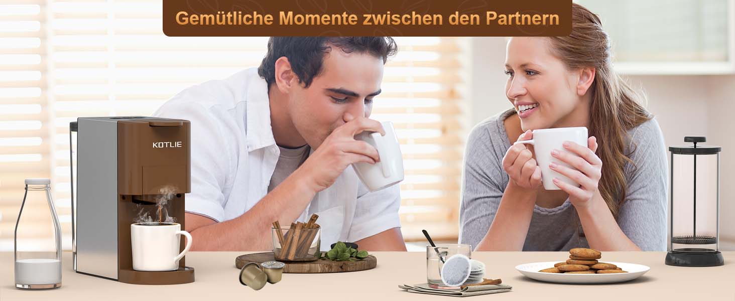 Кавомашина KOTLIE Espresso 4-в-1 для NES/Dolce Gusto/меленої кави/ESE (44мм), 19 Бар, коричнева