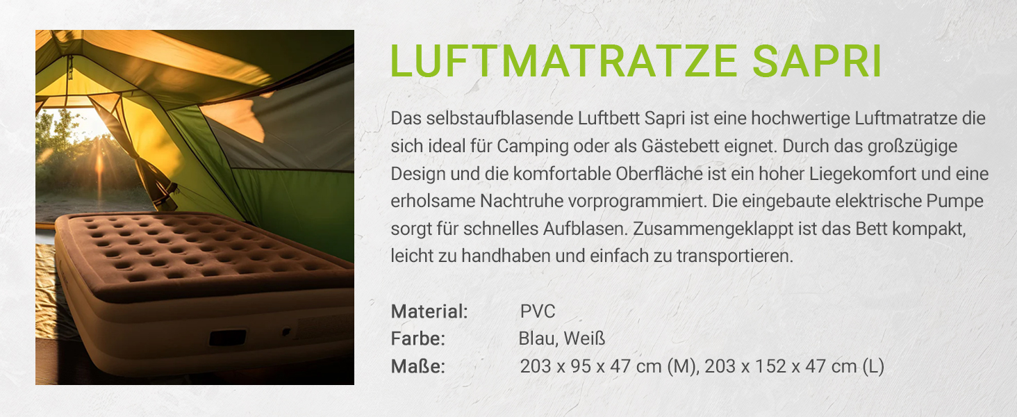 Надувний матрац Juskys 150x200 см з самонадуваємою системою - двомісний, для гостей та кемпінгу, водовідштовхувальний, блакитно-білий