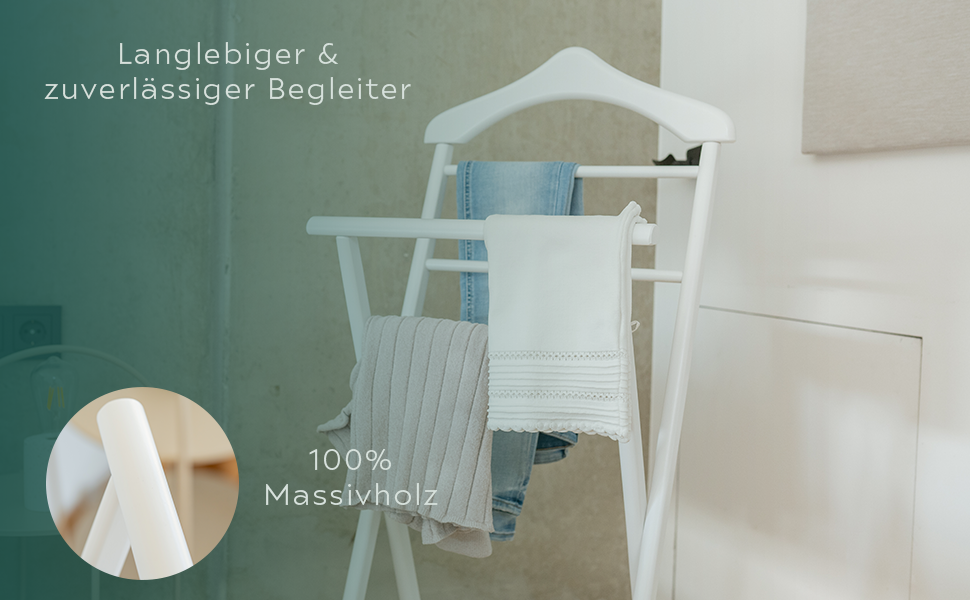 Діловий столик з масиву дерева, 3 кольори – готовий до збирання, столик-слуга для спальні, гардеробної, ванної кімнати та передпокою | Kleiderablage (Білий) Білий 1