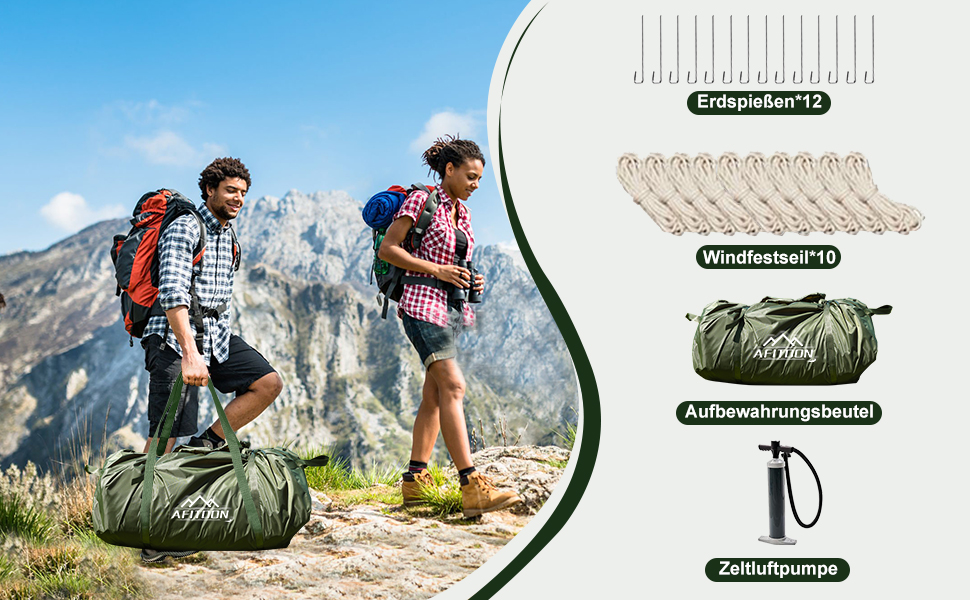 Надувний кемпінговий намет з димоходом та вікном, 4-8 осіб, Oxford, швидкозбірний, зелений