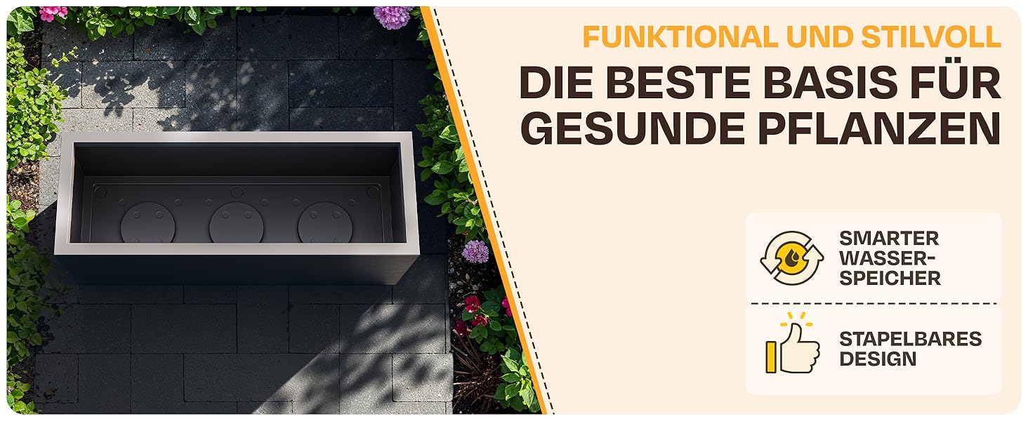 Плантатор Ondis24 Vulkan, 57л, прямокутний, з водосховищем, для балкона/тераси, антрацит