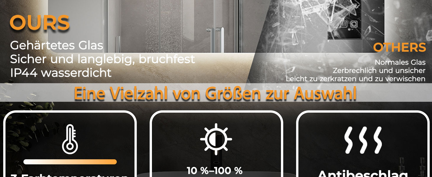 Дзеркало для ванної кімнати зі підсвічуванням SVNR, 70 x 50 см, LED, з 4 мм дзеркалом без вмісту міді, подвійне сенсорне керування, антизапарник, регулювання кольору світла (3000K-6400K), Smart-дзеркало з лупою 5x та розеткою для гоління