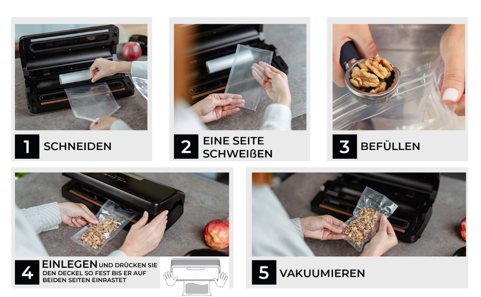 Вакууматор для продуктів BACHWERKE: вакуумний пакувальник з шириною шва 32 см, набором пакетів та рулоном плівки, чорний