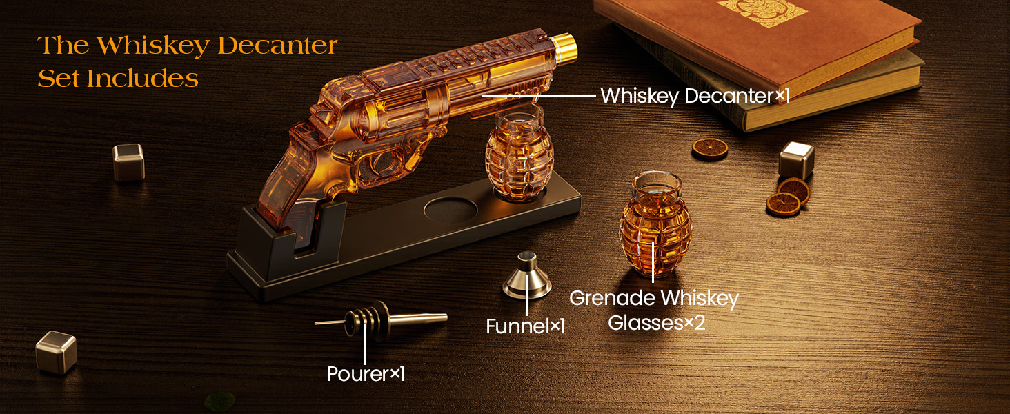 Набір для віскі Kollea з декальком та келихом у формі гранати, подарунок для чоловіків, батька, друга, військових, прозорий