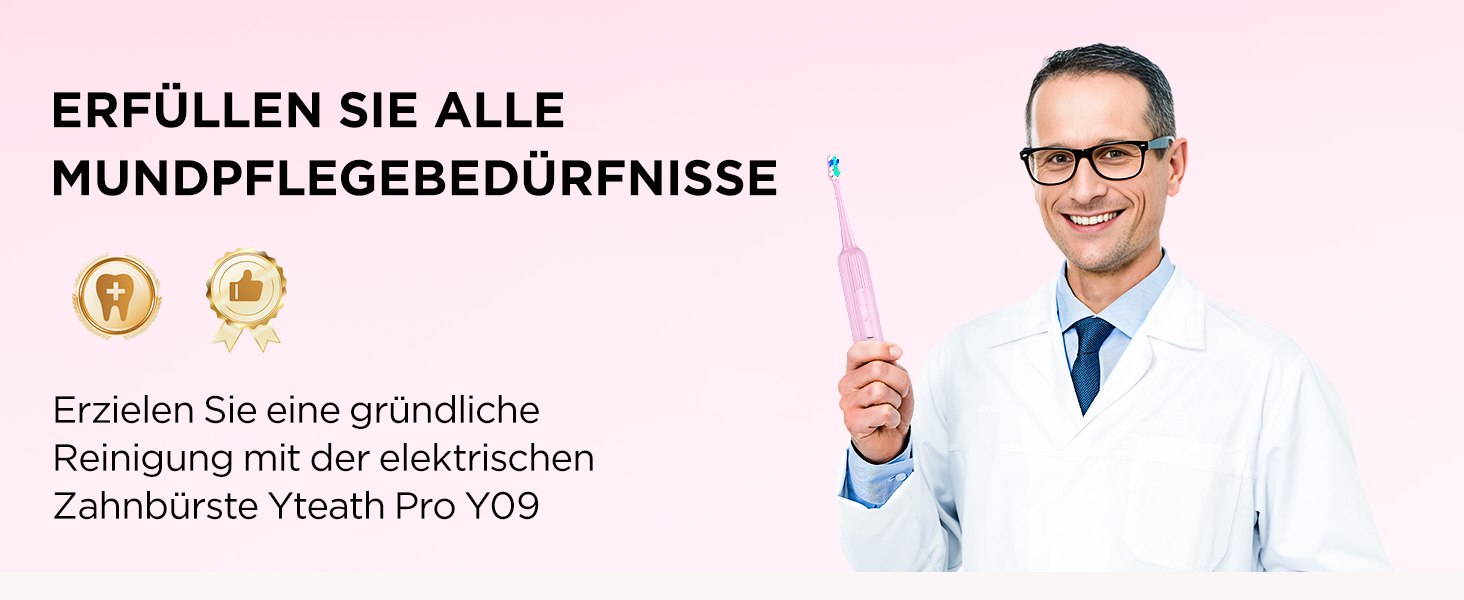 Електрична зубна щітка звукового типу для дорослих та дітей, 5 режимів чищення, 3 рівні інтенсивності, таймер, 8 насадок, чохол для подорожей, рожевий колір