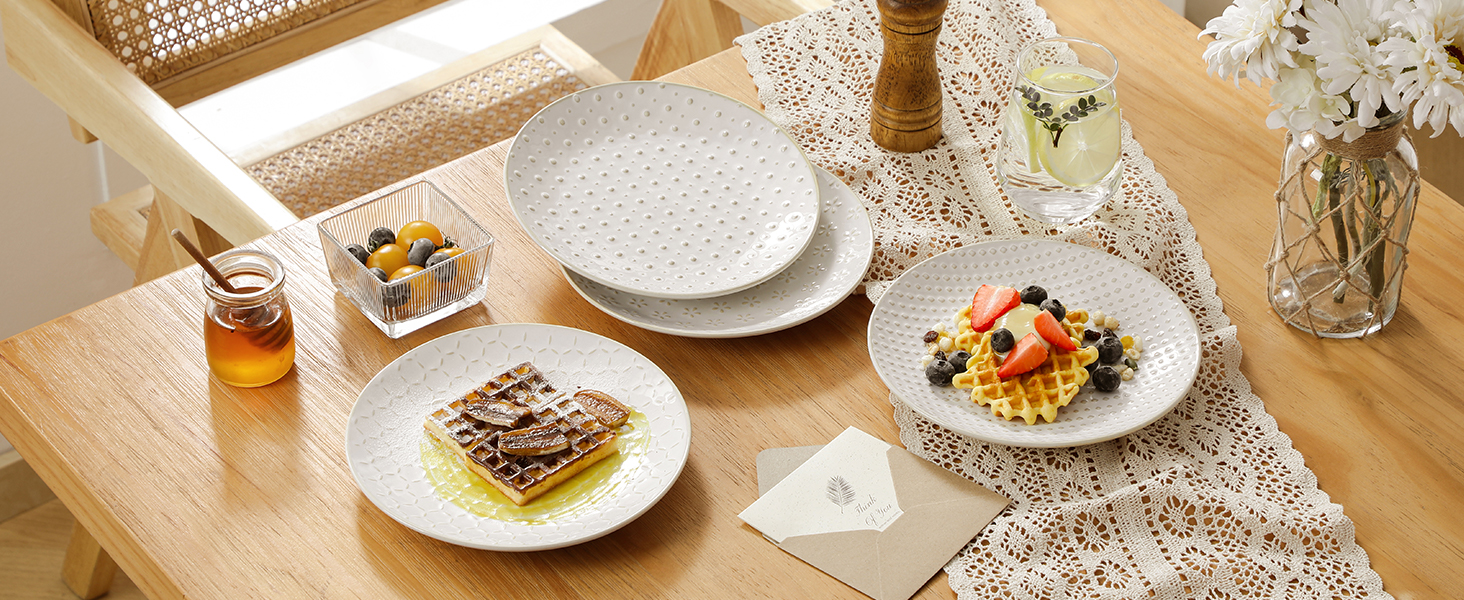 Набір посуду Malacasa LYDIA Beige для 4 осіб (16 предметів) - набір посуду з кераміки з рельєфом, сучасний сервіз