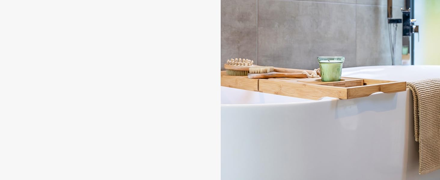 Підставка для ванни з бамбука Floordirekt, регульована, з полицею для книг, висувна, Oklahoma