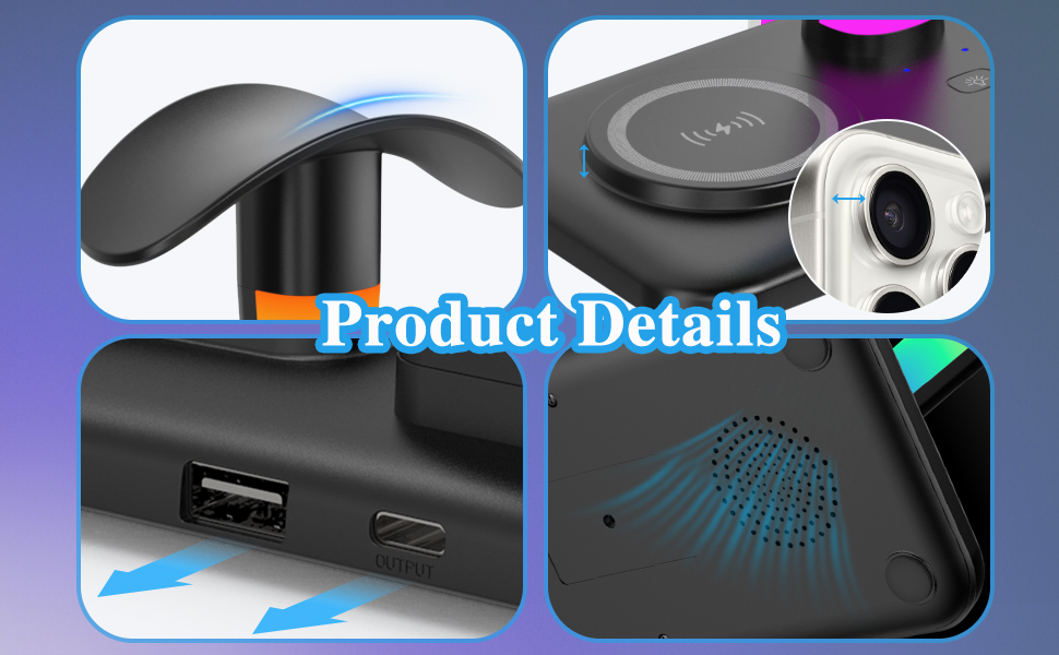 Підставка для навушників з бездротовим зарядним пристроєм, RGB-підсвічуванням, сумісна з Airpod Max, Airpod Pro/3/2, iPhone 16/15/14/13/12/11, Samsung, ідеальний подарунок для геймерів, чорний колір