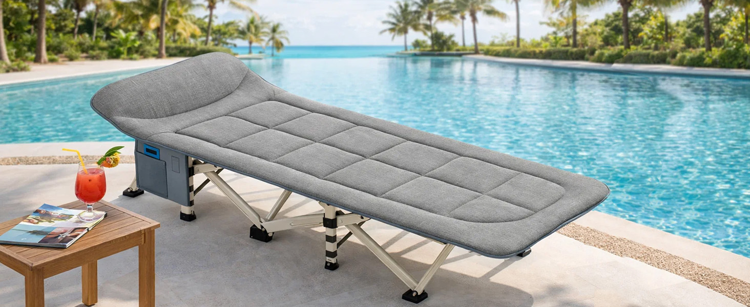 Розкладне кемпінгове ліжко CALIYO, польове ліжко для гостей до 200 кг, 190 x 68 x 40 см, з сумкою для зберігання, світло-сіре