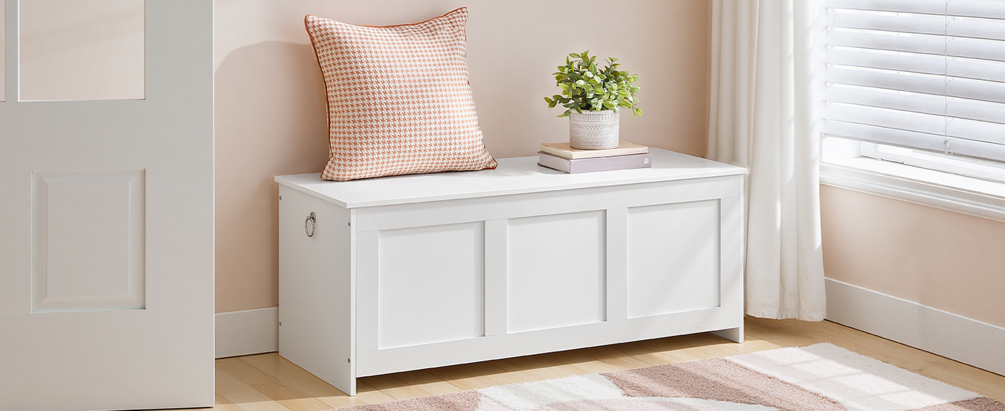 HOOBRO Лавка з ящиком для іграшок, 100 см, білий та натуральний колір дерева, з безпечним шарніром, для дому