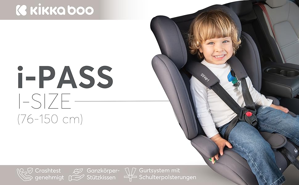 Автокрісло KikkaBoo 9-36 кг i-PASS, група 1/2/3, 1 рік - 12 років, i-Size, чорне