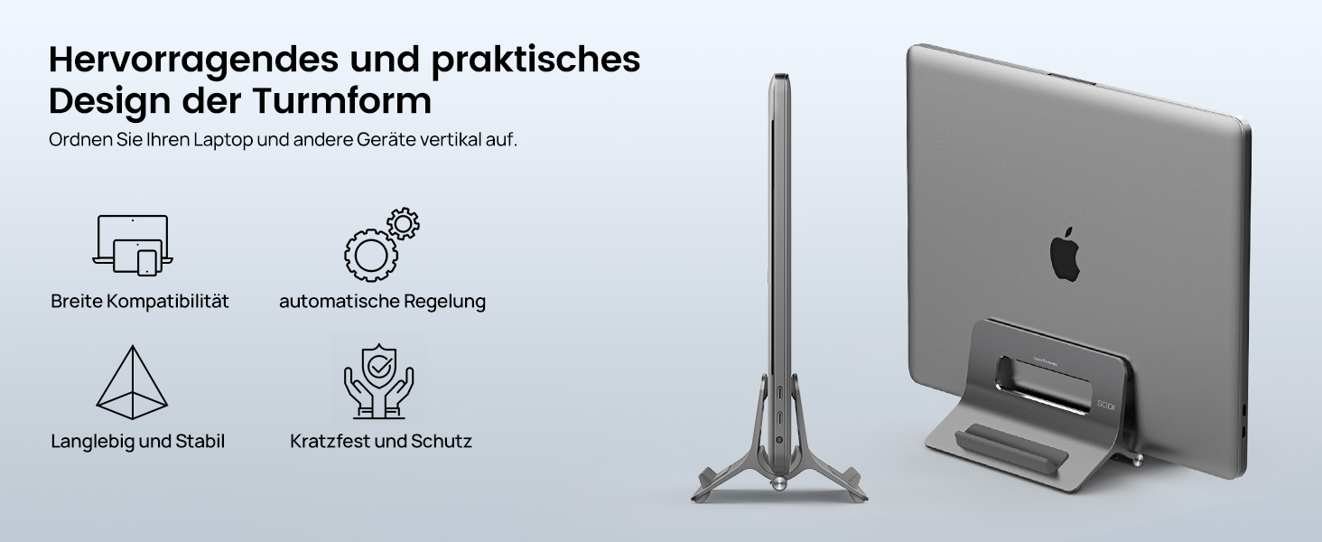 Підставка для ноутбука SODI вертикальна, автоматична, алюмінієва. Захист MacBook, MacBook Pro/Air, ноутбуків, планшетів, телефонів (Space Grey)