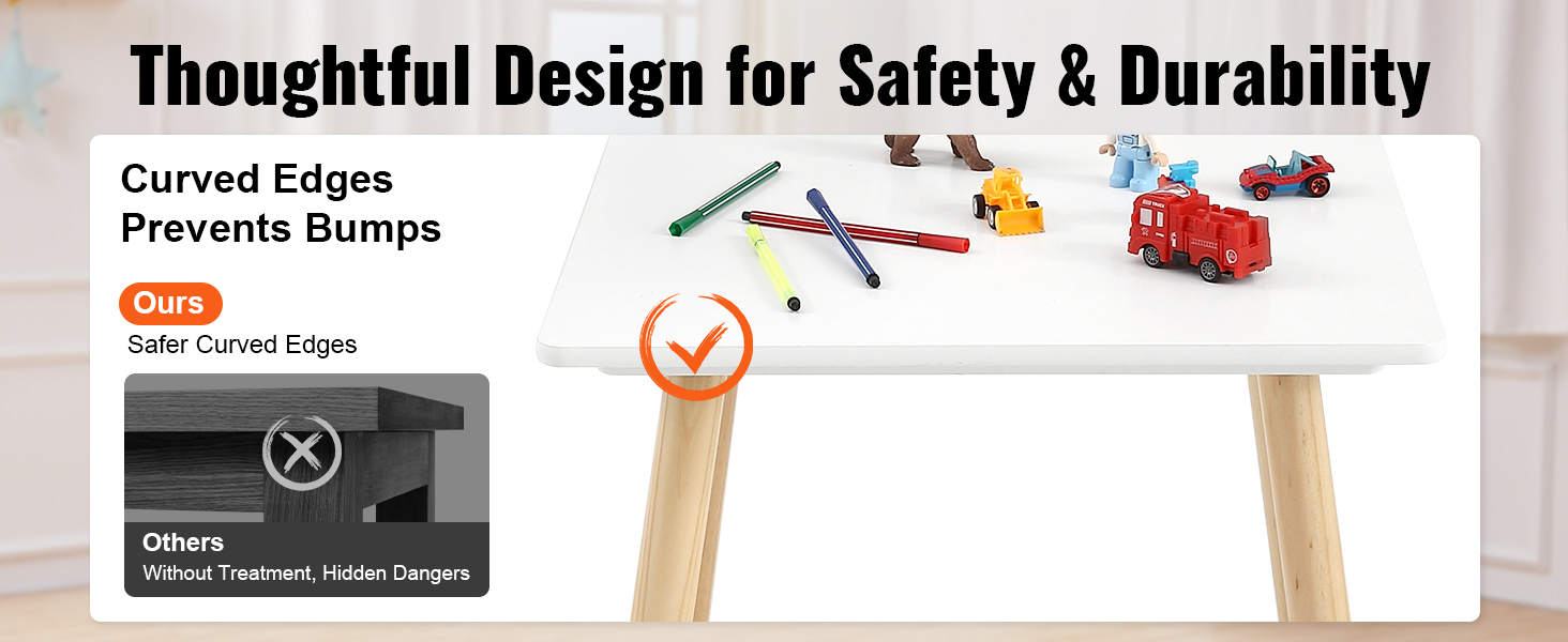 Дитячий комплект меблів VEVOR: стіл та 2 стільці для дітей. Комплект меблів для дитячої кімнати з сосни, білий. Міцні дитячі меблі для ігор та навчання.