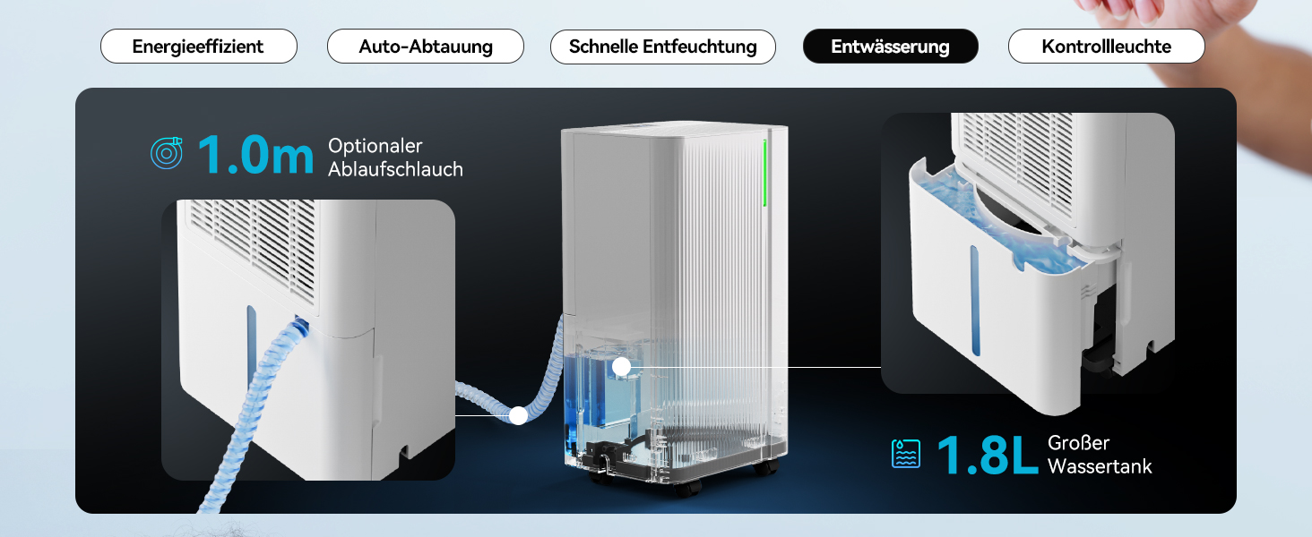 EUHOMY Електричний осушувач повітря для підвалу з відведенням води, тихий та економічний, з автоматичним розморожуванням, таймером, для квартири до 50 м² (12 л/день)