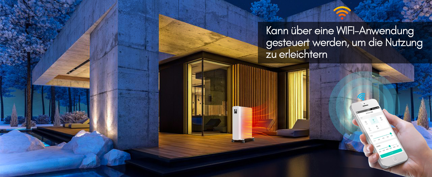 Електричний конвектор Daromigo з термостатом та Wi-Fi, 2000W, IP24, настінний, інфрачервоний, чорний, енергозберігаючий