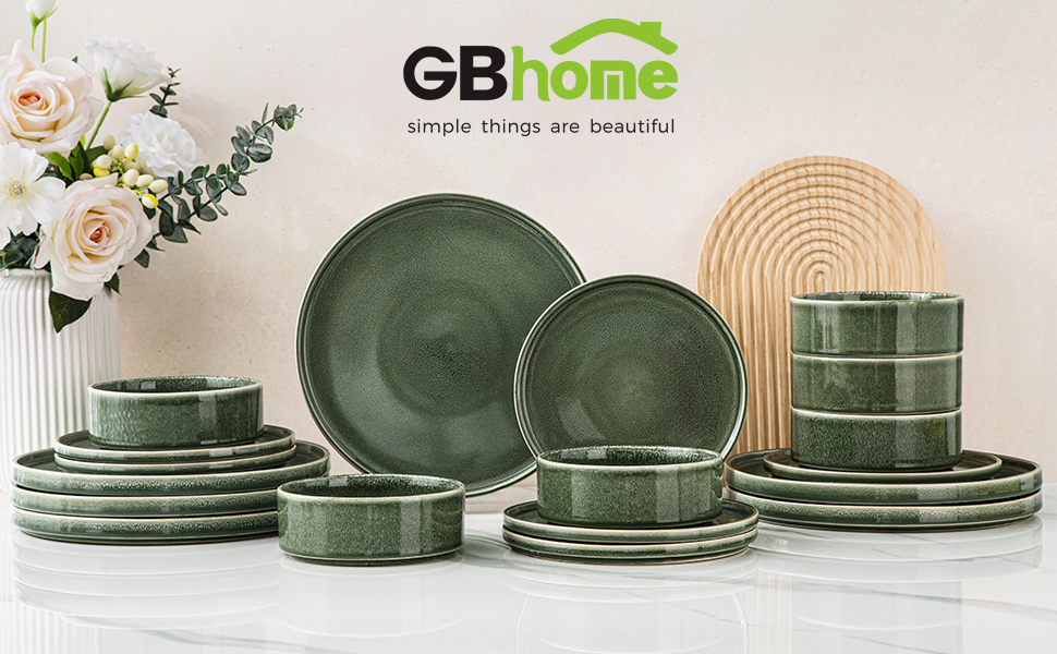 Сервіз GBHOME 4 шт. з кераміки, круглі тарілки та миски з реактивним склом, надзвичайно стійкий до сколів та тріщин, придатний для миття в посудомийній машині та використання в мікрохвильовій печі, матовий чорний оливковий зелений (12 шт.), Сервіз для 4 (Смарагдовий зелений, сервіз для 6)
