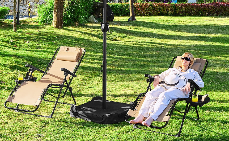 Розкішна лежанка Yaheetech для відпочинку: складана садова лежанка з подушкою та тримачем для напоїв (Бежевий)