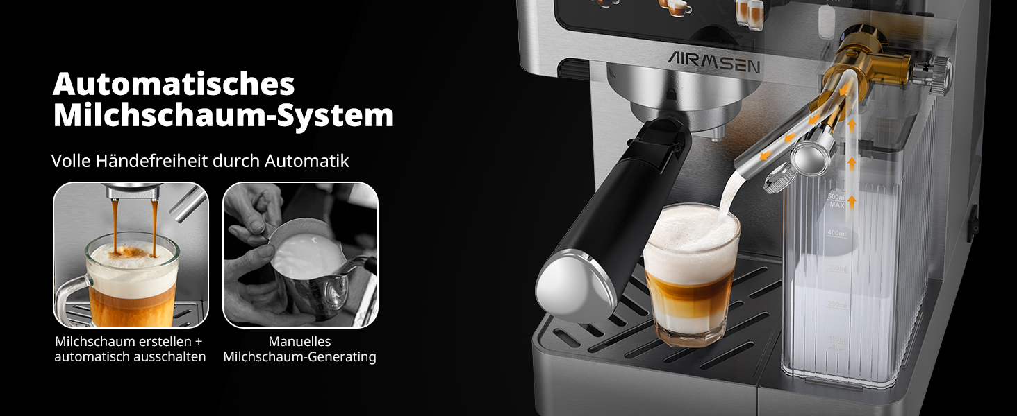 Еспресо-машина Siebträger з подвійним бойлером, 20 Bar, автоматичний спінювач молока, для капучино та лате, нержавіюча сталь, 1.8L бак, сенсорний екран