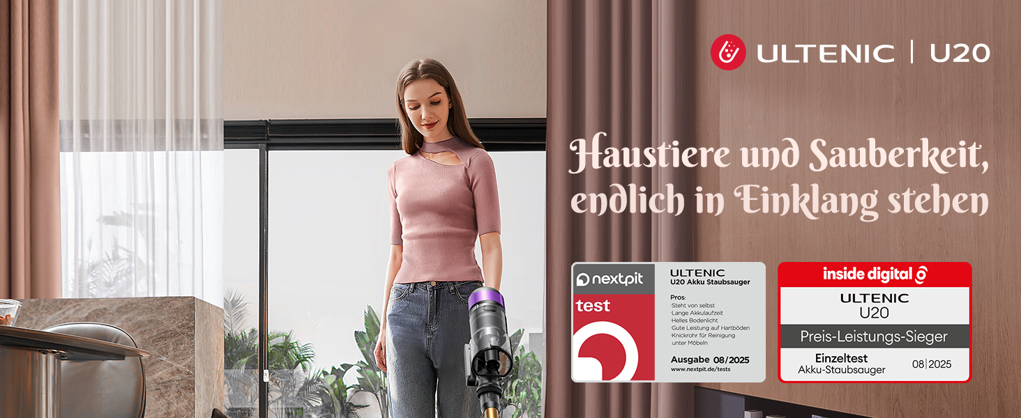 Бездротовий акумуляторний пилосос Ultenic U20: 55000Pa, 600W, 60хв, GreenEye, антинамотування, для твердих поверхонь та килимів