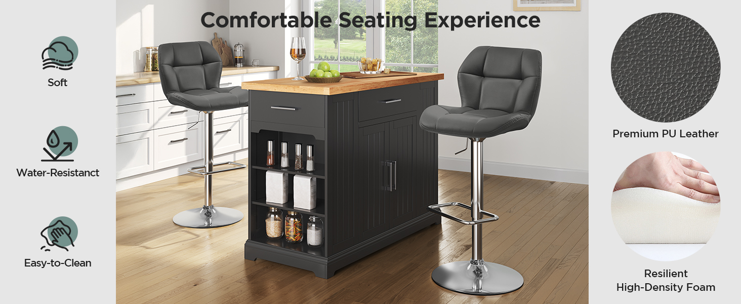 Барні стільці Yaheetech, комплект 2 шт, регульована висота, 360° обертання, з підніжкою, для кухні, чорний/сірий