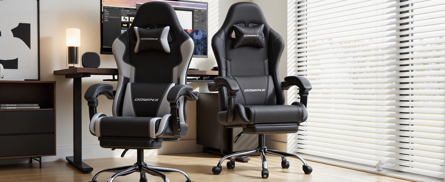 Ігрове крісло Dowinx Ergonomic Gaming Chair з підставкою для ніг, біле, витримує до 150 кг, з регульованими підлокітниками для ПК та офісу