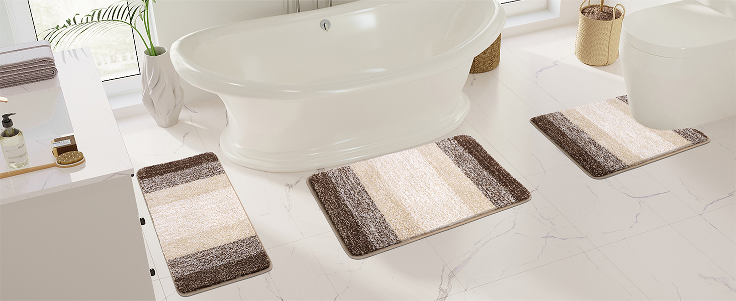Набір килимків для ванної кімнати Badteppich Set: м'який високий ворс, 3 шт. (45x65 см, 50x80 см, 50x60 см), машинка-мийка, неслизькі, для туалету, під душ, в ванну