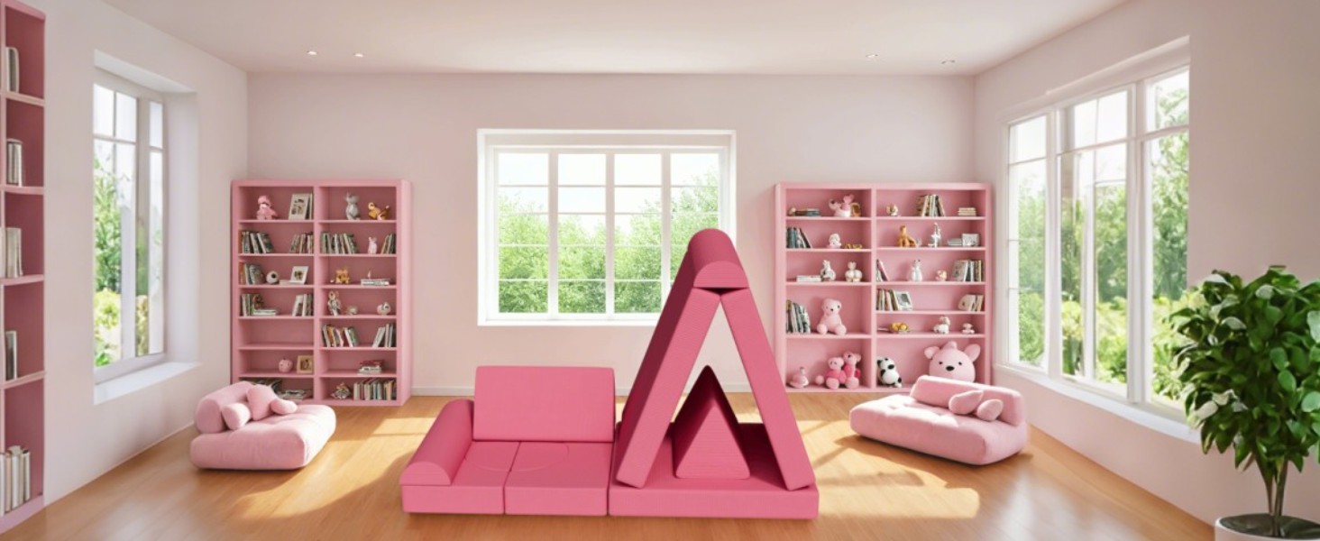 Дитяче ігрове диван-конструктор MAMIZO Cord, 15 частин, рожевий. Модульний диван-конструктор для гри та відпочинку в дитячій кімнаті. Оeko-Tex сертифікат.