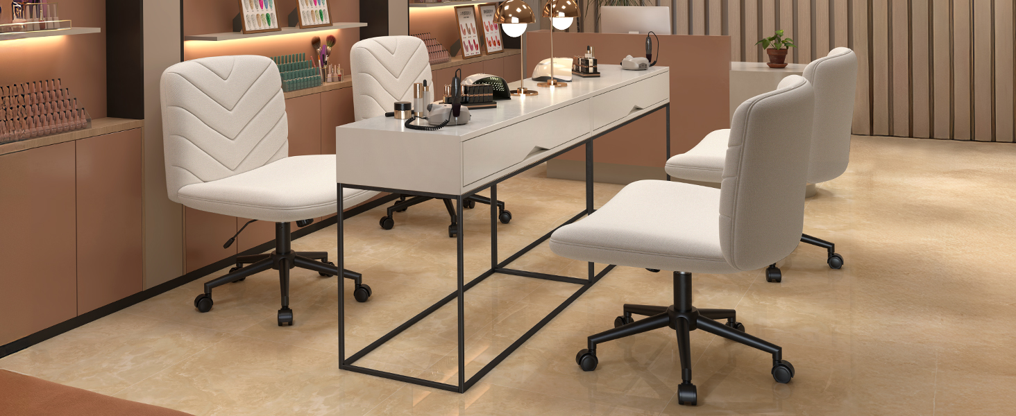 Крісло офісне Yaheetech з колесами, регульоване по висоті, з широким сидінням та середньою спинкою, для офісу та спальні, бежеве