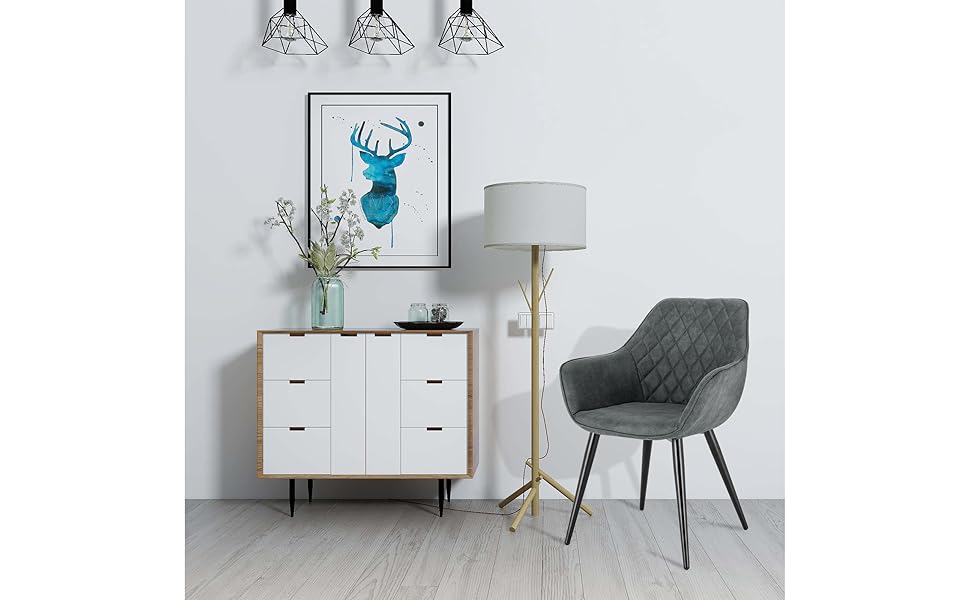 Стільці для їдальні WOLTU, комплект з 1 шт., для кухні, вітальні, м'які з підлокітниками, металеві ніжки, тканинний, коричневий