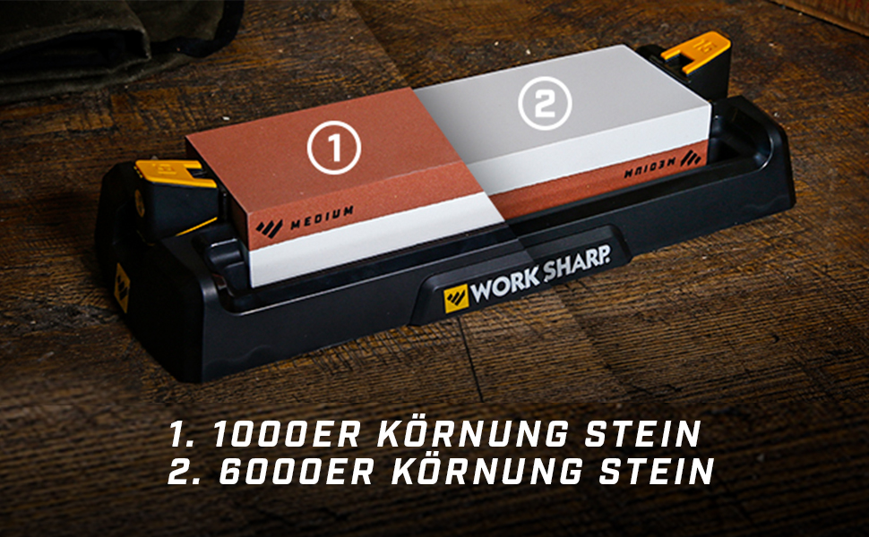 WORK SHARP® Точило для ножів - двосторонній точильний камінь з підставкою - професійне точило з кутовою направляючою
