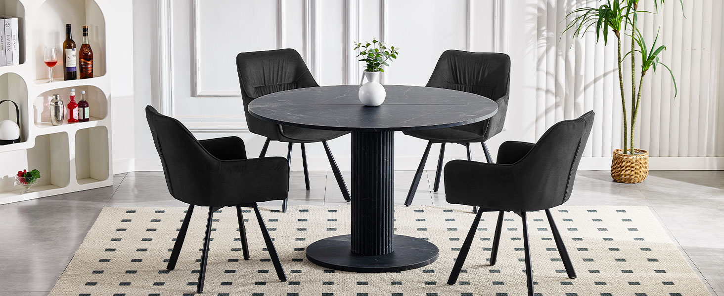 Набір обідніх крісел 6 шт., поворотні, з підлокітниками, 360°, м'які, оксамитові, для вітальні, кухні, робочого кабінету, спальні (бежевий)