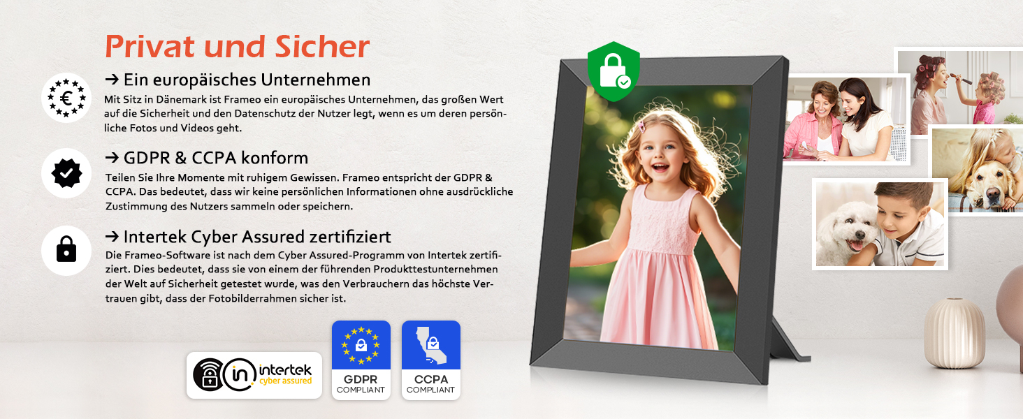 Цифровий фоторамка Frameo 10.1 дюйма WiFi, IPS сенсорний екран, 32GB, автоматичне обертання, для стін, миттєва відправка фотографій