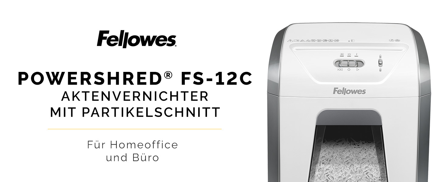 Fellowes знищувач паперу P4, 12 листів, перехресне різання, 19 л кошик, для офісу та дому, FS-12C, знищення кредитних карт, білий