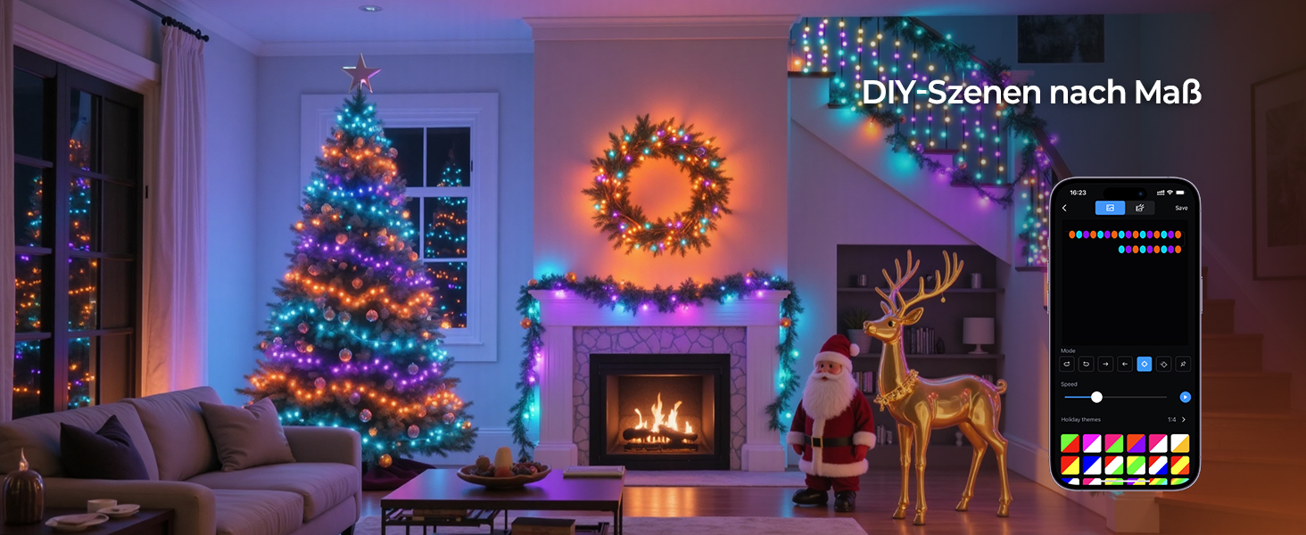 Розумна світлодіодна гірлянда YAYZA! для ялинки 20м, 200 LED RGB (16 млн кольорів), керування через App та пульт, водонепроникна IP44 для дому та вулиці