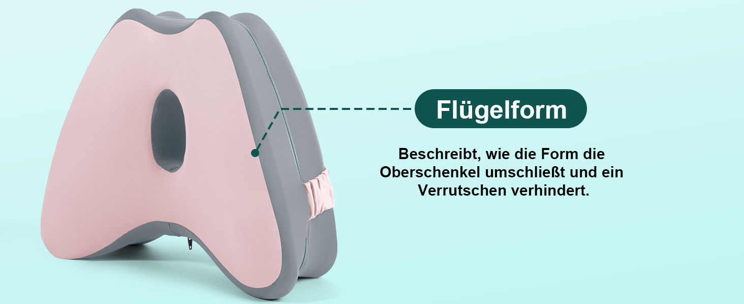Ортопедична подушка для ніг Dioxide для сну на боці з ефектом пам'яті (Memory Foam) для зняття болю в попереку, колінах та суглобах, знімний чохол, рожева