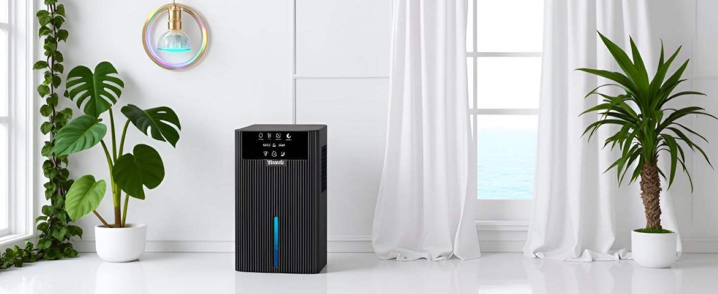 Електричний осушувач повітря Tipkook 2400 мл з автоматичним розморожуванням, 10 кольорів підсвічування, таймер 8/12/24 год, 35 дБ, портативний для ванної, спальні, кухні, шафи (новий, чорний)