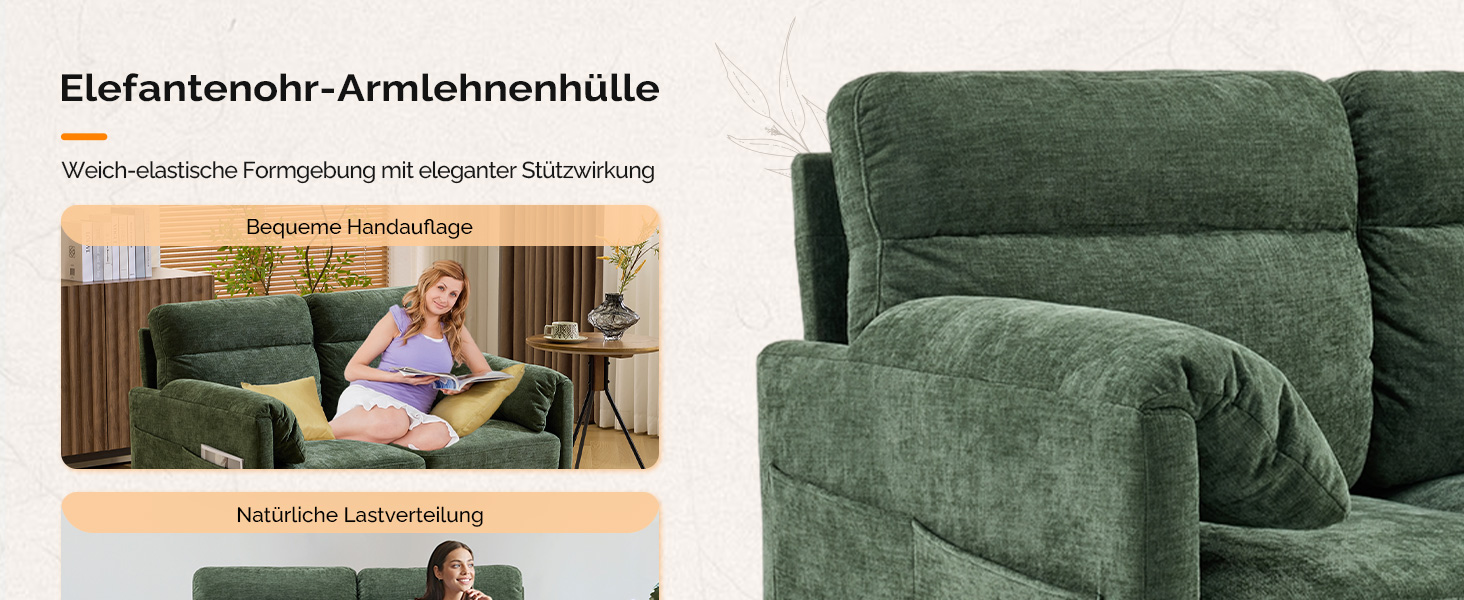 Диван Bonnlo 2-місний, компактний, 125 см, тканинний диван з м'якими підлокітниками, для офісу, вітальні, спальні, кабінету, легка збірка, льон, зелений