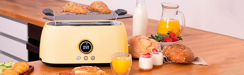 Тостер Cecotec ClassicToast 15000 Yellow Extra Double 1500 Вт для 4 тостів, 2 широкі слоти, 3 функції, LED-підсвічування, жовтий