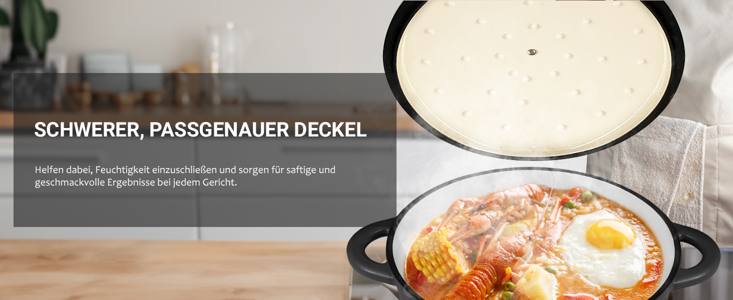 Чавунна каструля-гульяшник Overmont з емалевим покриттям, 26 см, 5.2 л, Graphite Gray — універсальний сотейник з кришкою для тушкування та запікання в духовці