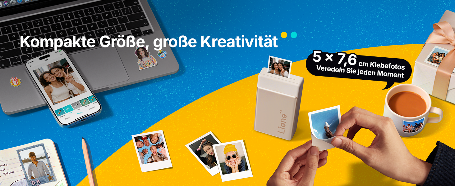 Портативний міні-фотопринтер Liene Pearl N200 Pro з кольоровою сублімацією, 50 фото (5x7,6 см), 5 стрічок, Bluetooth, 300 dpi, для iPhone & Android, акумулятор, золотий колір