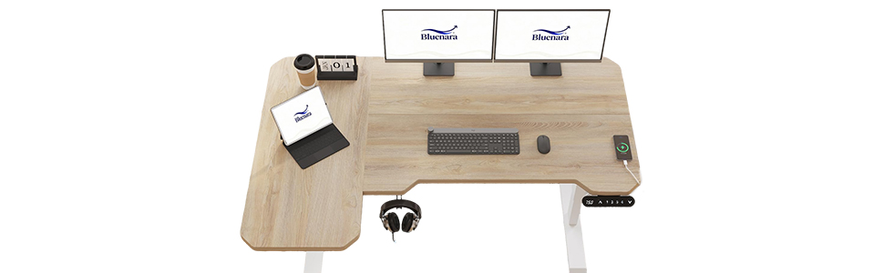 Електричний кутовий стіл з регулюванням висоти 150 см, L-подібний, з 4-ма пам'ятями, світлий дуб, для дому та офісу